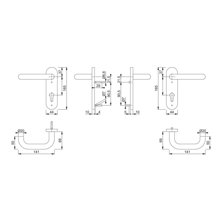 Hoppe FS-Fitting Paris FS-E138/353KH VA F69 D/D f.TS 40-65mm PZ DIN L/R