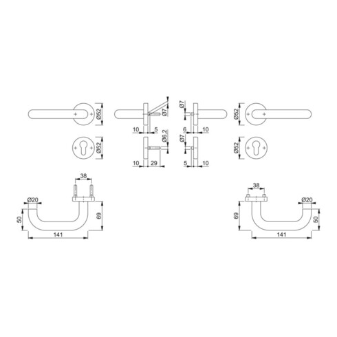 Hoppe FS-Fitting Paris FS-E138/42H/42S VA F69 D/D f.TS 40-65mm PZ DIN L/R