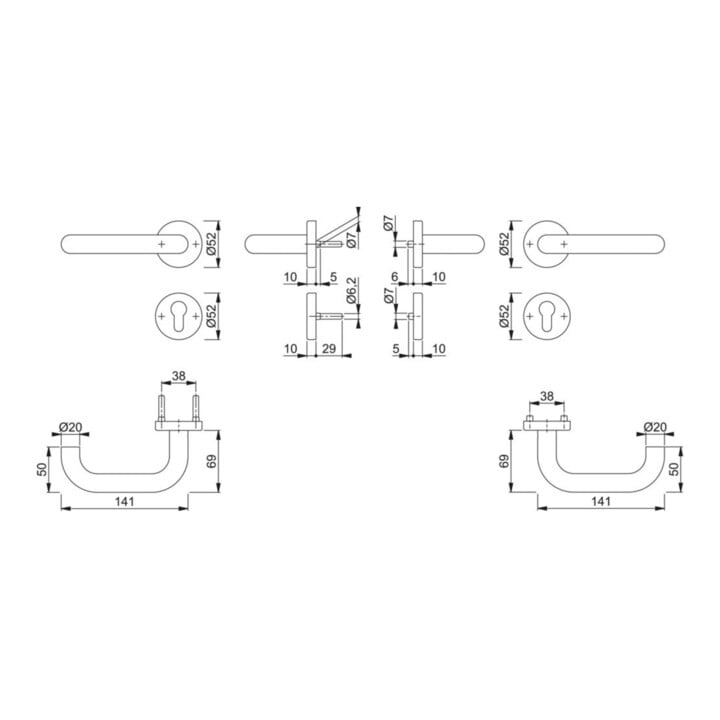 Hoppe FS-Fitting Paris FS-E138/42H/42S VA F69 D/D f.TS 40-65mm PZ DIN L/R