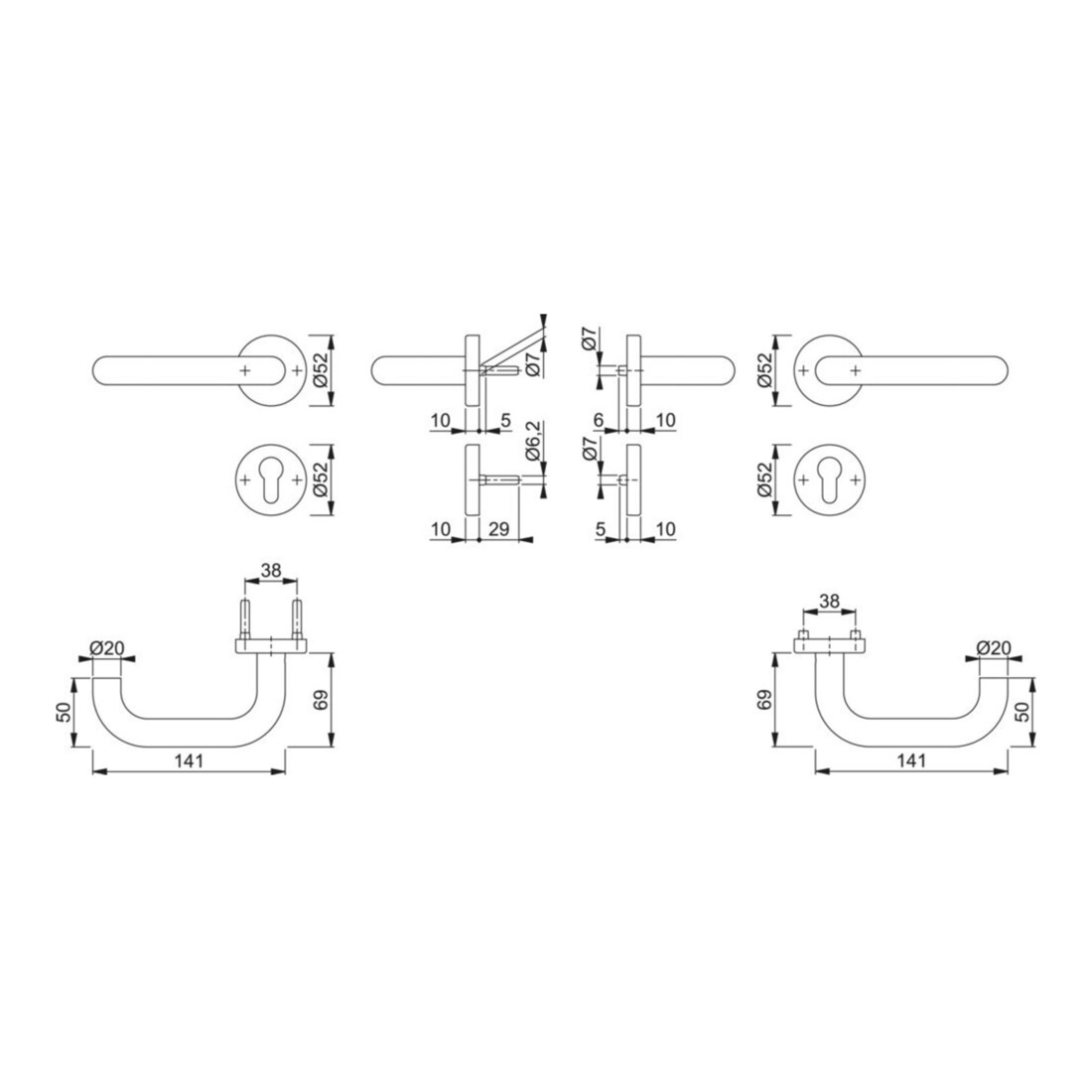 Hoppe FS-Fitting Paris FS-E138/42H/42S VA F69 D/D f.TS 40-65mm PZ DIN L/R