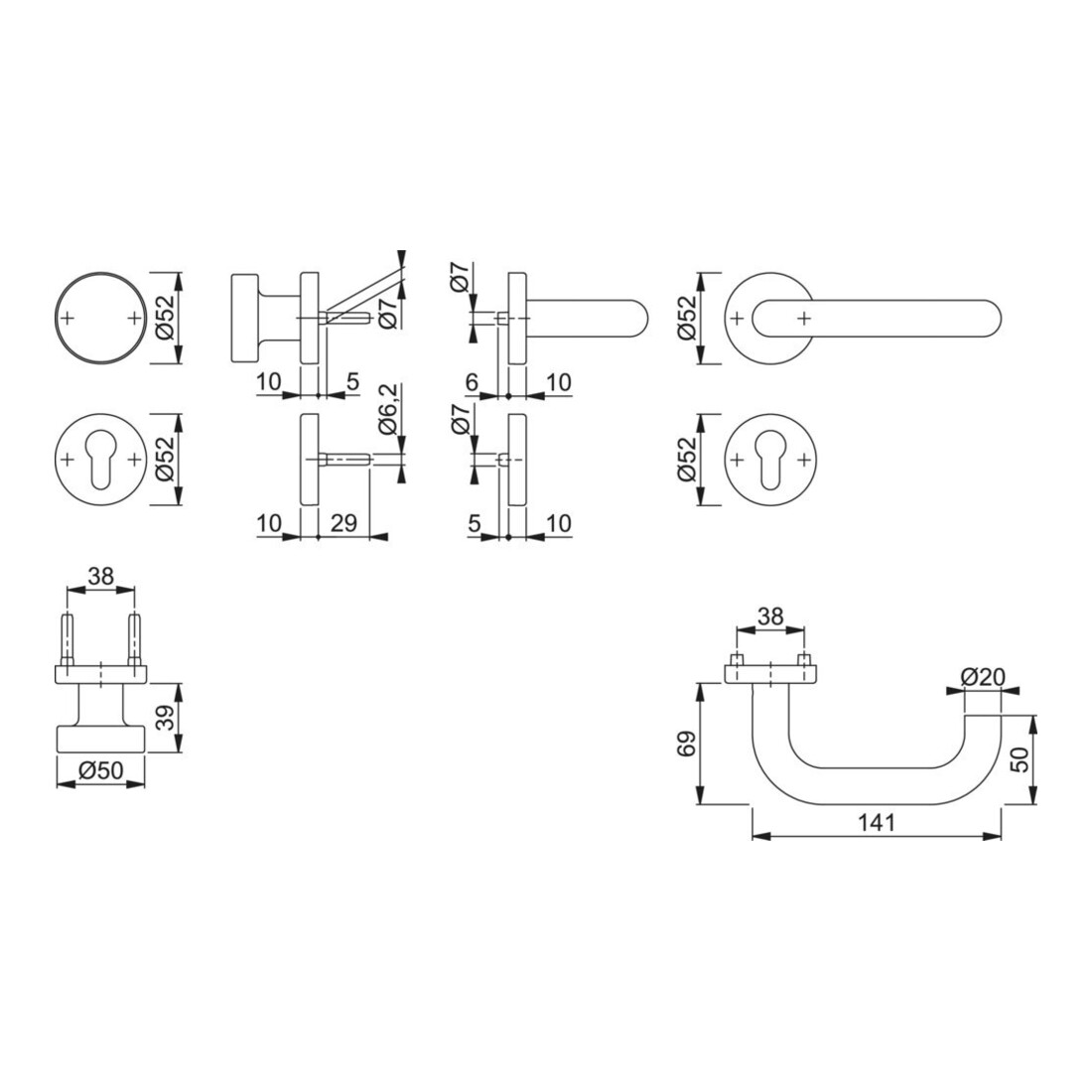 Hoppe FS-Fitting Paris FS-E58/42H/42HS/138 VA F69 D/K f.TS 40-65mm PZ DIN L/R