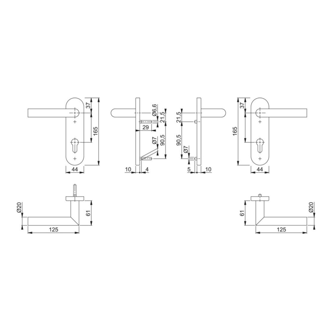 Hoppe FS-Garnitur Ams.FS-E1400/353KH VA F69 D/D f.TS 40-65mm PZ DIN L/R