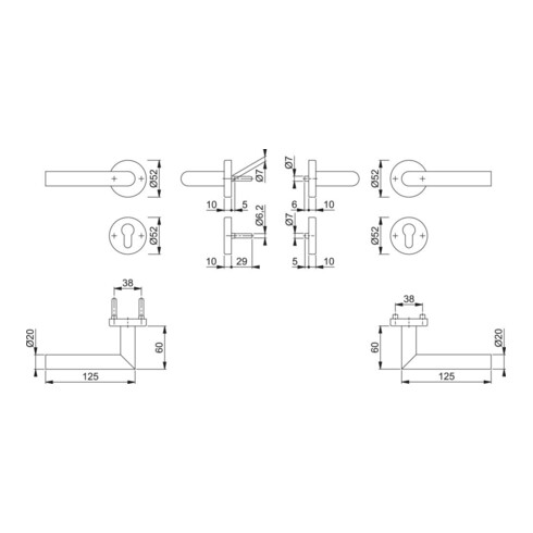 Hoppe FS-Garnitur Ams.FS-E1400/42H/42HS VA F69 D/D f.TS 40-65mm PZ DIN L/R