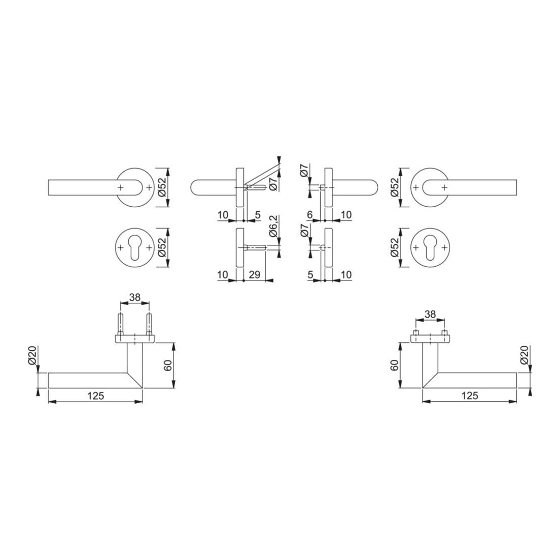 Hoppe FS-Garnitur Ams.FS-E1400/42H/42HS VA F69 D/D f.TS 40-65mm PZ DIN L/R