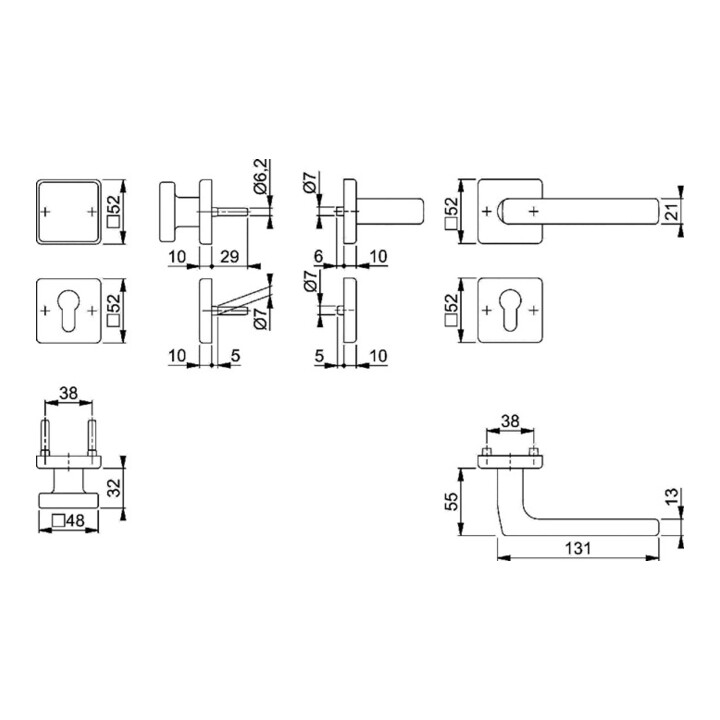 Hoppe FS-Garnitur Dallas FS-E43L/52/52S/1643 VA F69 D/K f.TS 40-65mm PZ DIN L/R