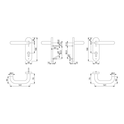 Hoppe FS-Garnitur Paris FS-138/353KH Alu.F1 D/D f.TS 45-65mm PZ DIN L/R
