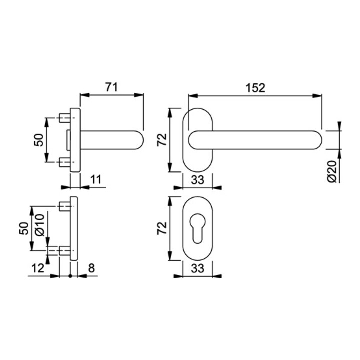 Hoppe FS-Garnitur Paris FS-138GF/55/55S Alu.F1-2 D/D f.TS 55-75mm PZ DIN L/R