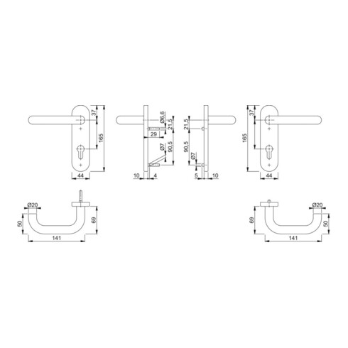 Hoppe FS-Garnitur Paris FS-E138/353KH AP VA F69 D/D f.TS 40-65mm PZ DIN L/R