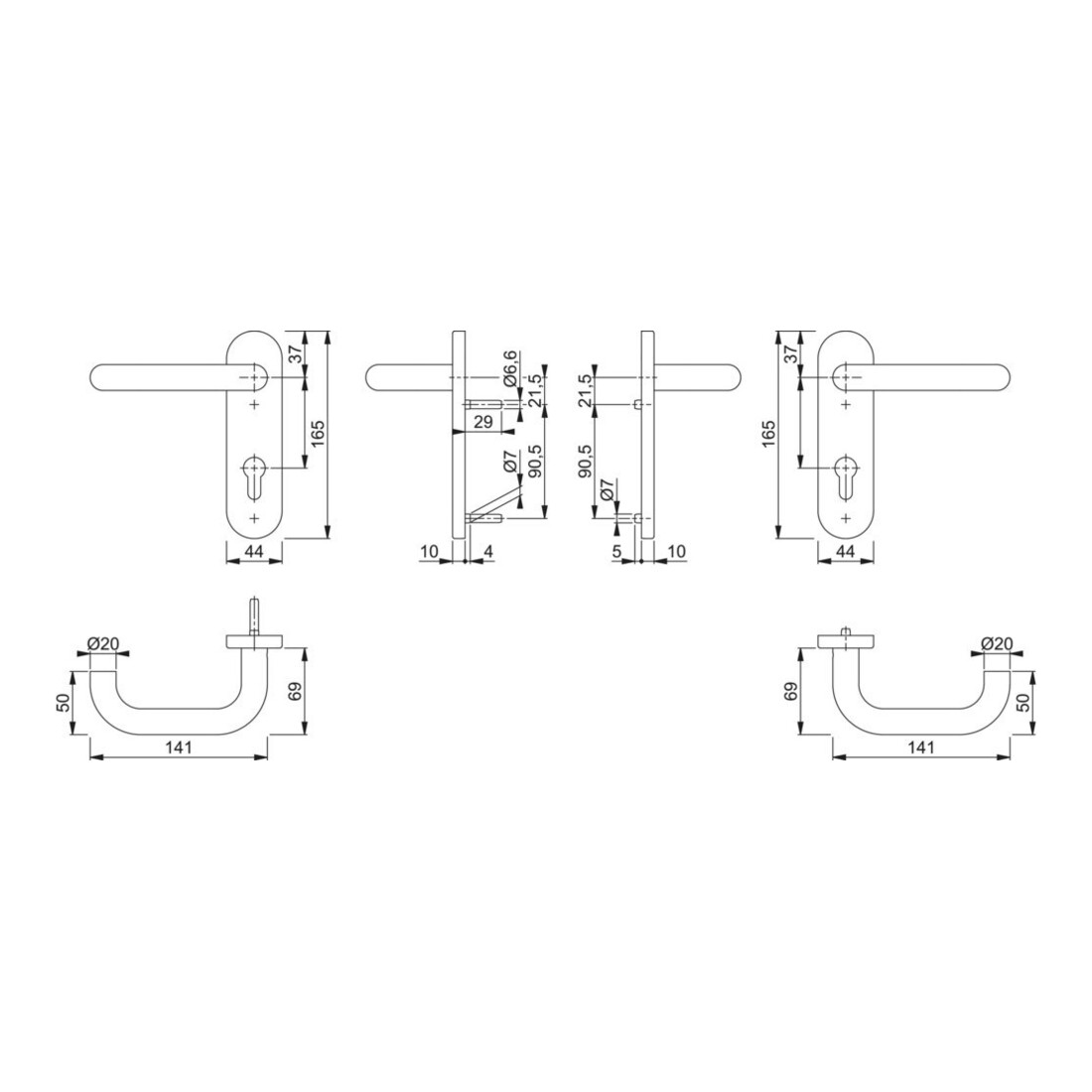 Hoppe FS-Garnitur Paris FS-E138/353KH AP VA F69 D/D f.TS 40-65mm PZ DIN L/R