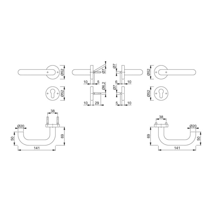 Hoppe FS-Garnitur Paris FS-E138/42H/42HS AP VA F69 D/D f.TS 40-65mm PZ DIN L/R