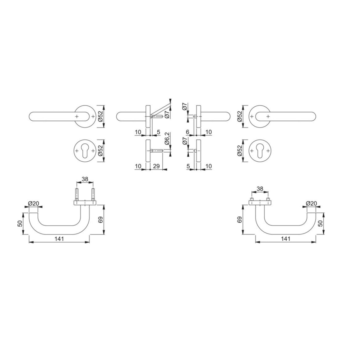 Hoppe FS-Garnitur Paris FS-E138/42H/42HS AP VA F69 D/D f.TS 40-65mm PZ DIN L/R