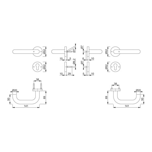 Hoppe FS-Garnitur Paris FS-E138/42H/42HS AP VA F69 D/D f.TS 40-65mm PZ DIN L/R