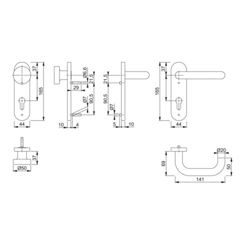 Hoppe FS-Garnitur Paris FS-E58/353KH/138 VA F69 D/K f.TS 40-65mm PZ DIN L/R