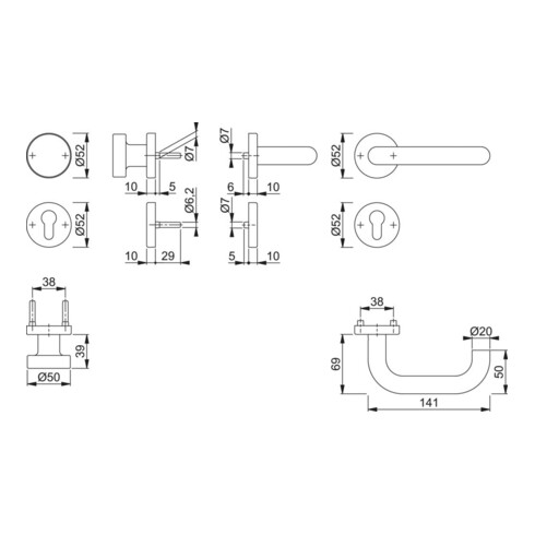 Hoppe FS-Garnitur Paris FS-E58/42H/42HS/138 VA F69 D/K f.TS 40-65mm PZ DIN L/R