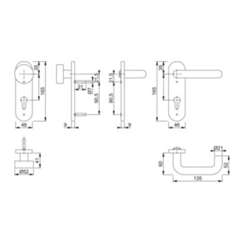 Hoppe FS-Garnitur Paris FS-K58/353K/138 Ku.F9005 D/K f.TS 40-66mm PZ DIN L/R