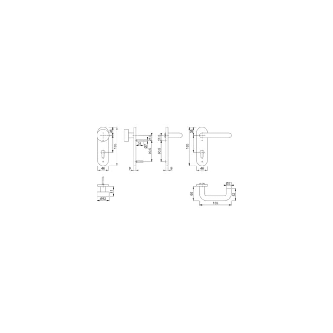 Hoppe FS-Garnitur Paris FS-K58/353K/138 Ku.F9005 D/K f.TS 40-66mm PZ DIN L/R