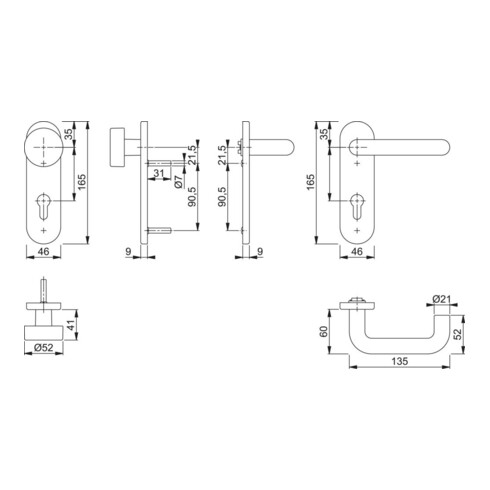 Hoppe FS-Garnitur Paris FS-K58/353K/138 Ku.F9005 D/K f.TS 40-66mm PZ DIN L/R
