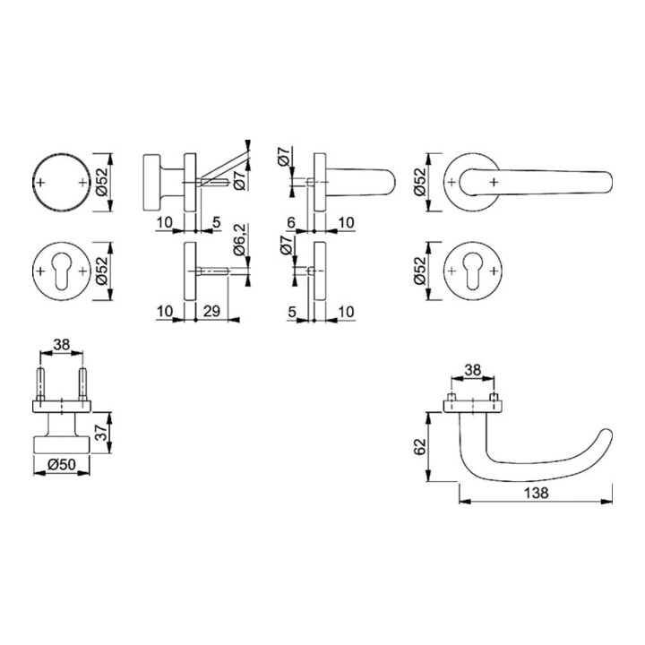 Hoppe FS-Garnitur San Fran.FS-58/42H/42HS/1301 Alu.F1 D/K f.TS 45-65mm PZ DIN L/R