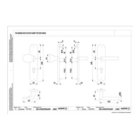 Hoppe FS-Schutzgrt.Ams.FS-86G/3331/3310/1400F Acier inoxydable F69 D/K f.TS 42-47mm PZ DIN L/R