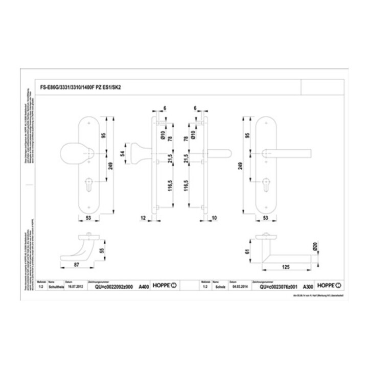 Hoppe FS-Schutzgrt.Ams.FS-86G/3331/3310/1400F Acier inoxydable F69 D/K f.TS 42-47mm PZ DIN L/R