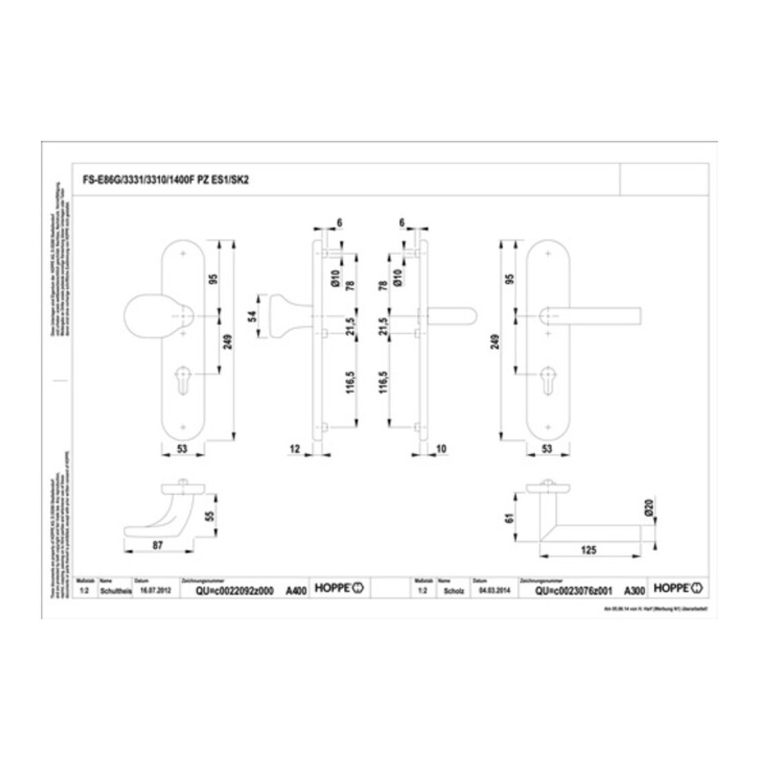 Hoppe FS-Schutzgrt.Ams.FS-86G/3331/3310/1400F Acier inoxydable F69 D/K f.TS 42-47mm PZ DIN L/R