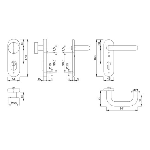 Hoppe FS-Schutzgrt.Paris FS-58/3332KZA/353K-1/138F Alu.F1 D/K f.TS 42-47mm PZ DIN L/R