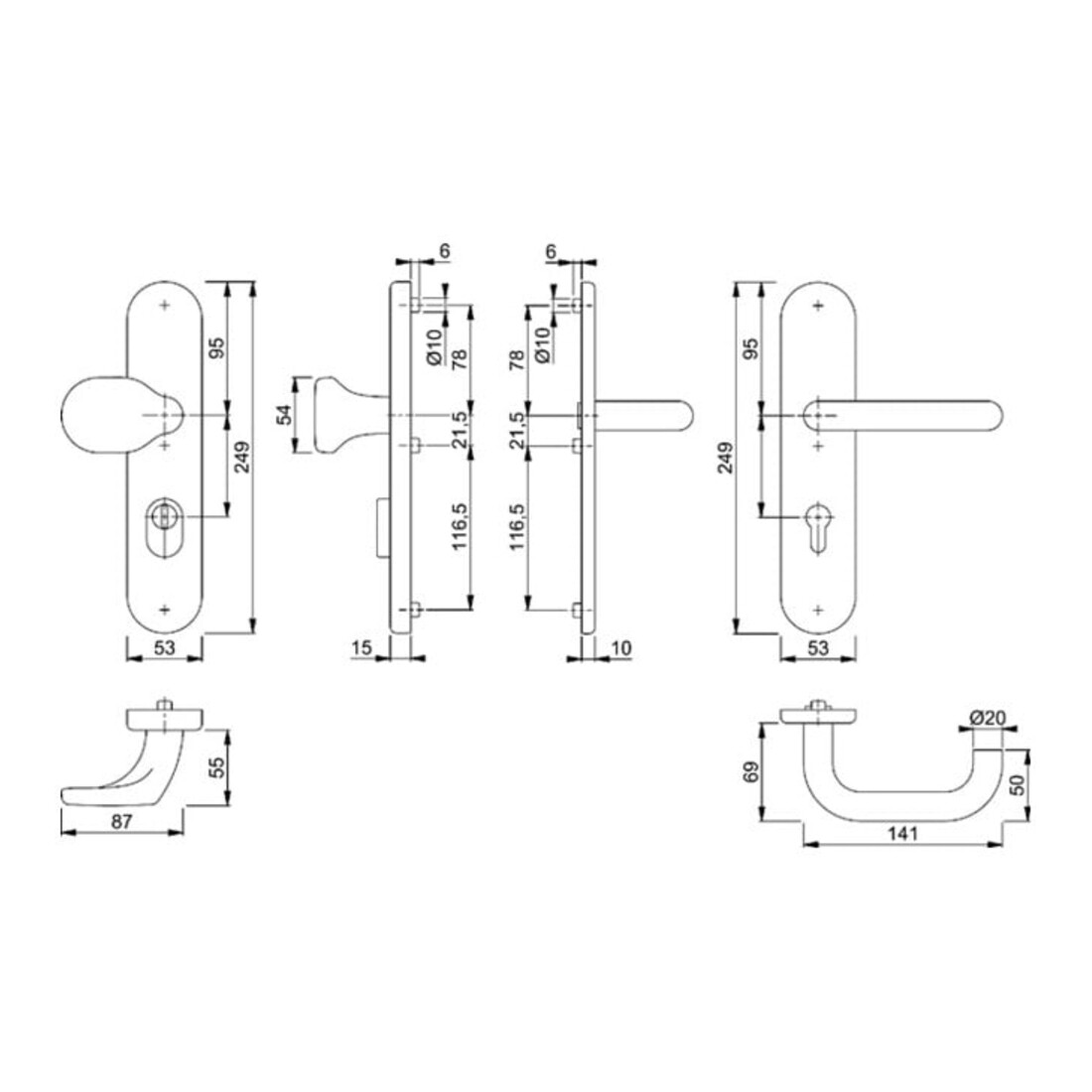Hoppe FS-Schutzgrt.Paris FS-E138F/3331/3310 VA F69 D/D f.TS 42-47mm PZ DIN L/R