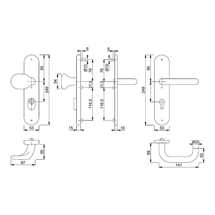 Hoppe FS-Schutzgrt.Paris FS-E86G/3331/3310/138F VA F69 D/K f.TS 42-47mm PZ DIN L/R