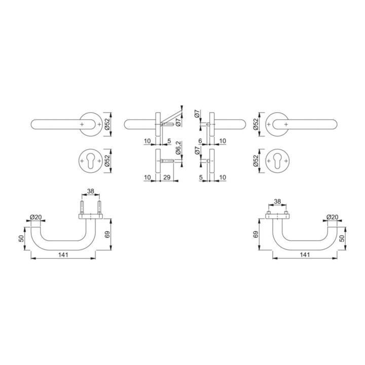 Hoppe FS set Paris FS-E138/42H/42HS AP VA VA F69 D/D f.TS 40-65mm PZ DIN L/R