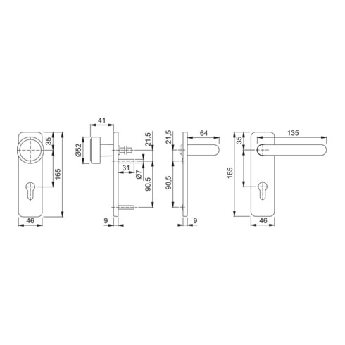 Hoppe FS set Paris FS-K58/202K/138 Ku.F9005M D/K f.TS 40-66mm PZ DIN L/R
