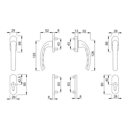 HOPPE FTT Garniture de poignée PZ, Tôkyô 0710RH/66N TS 63-68, N 12 ALU couleur naturelle