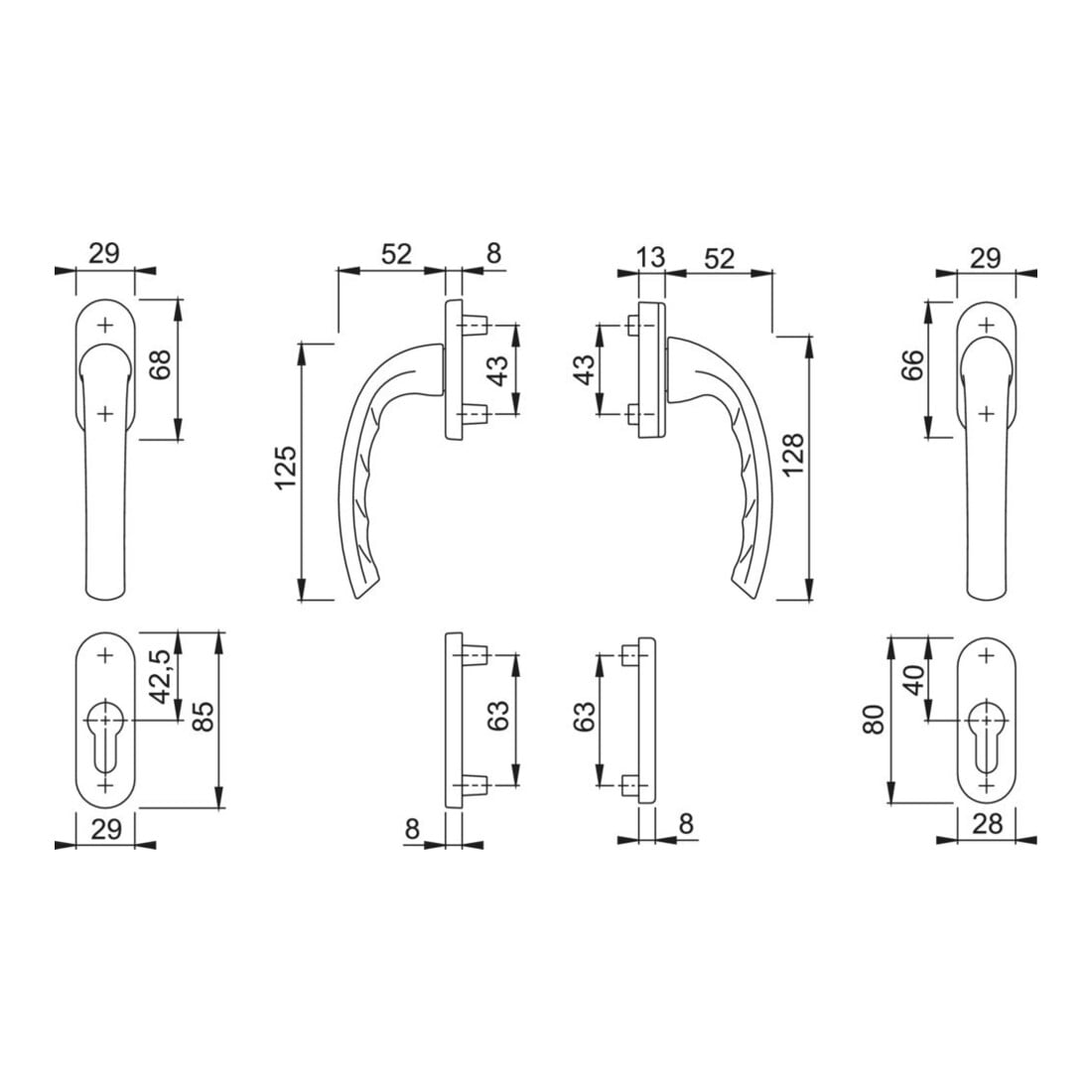 HOPPE FTT Garniture de poignée PZ, Tôkyô 0710RH/66N TS 63-68, N 12 ALU couleur naturelle