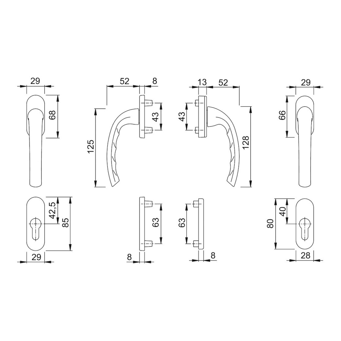 HOPPE FTT-Griffgarnitur PZ, Tôkyô 0710RH/66N TS 63-68, N 12 ALU naturfarbig