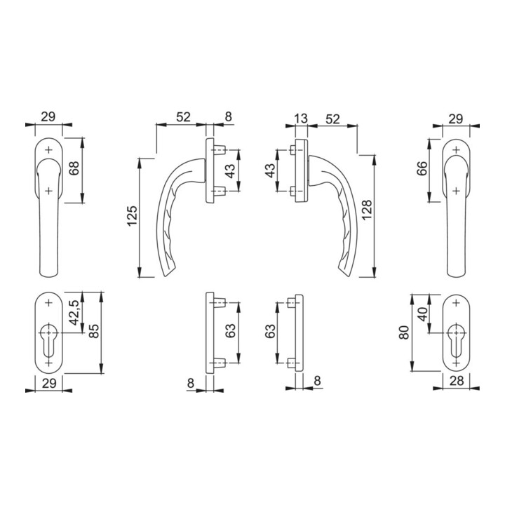 HOPPE FTT-Griffgarnitur PZ, Tôkyô 0710RH/66N TS 63-68, N 12 ALU naturfarbig