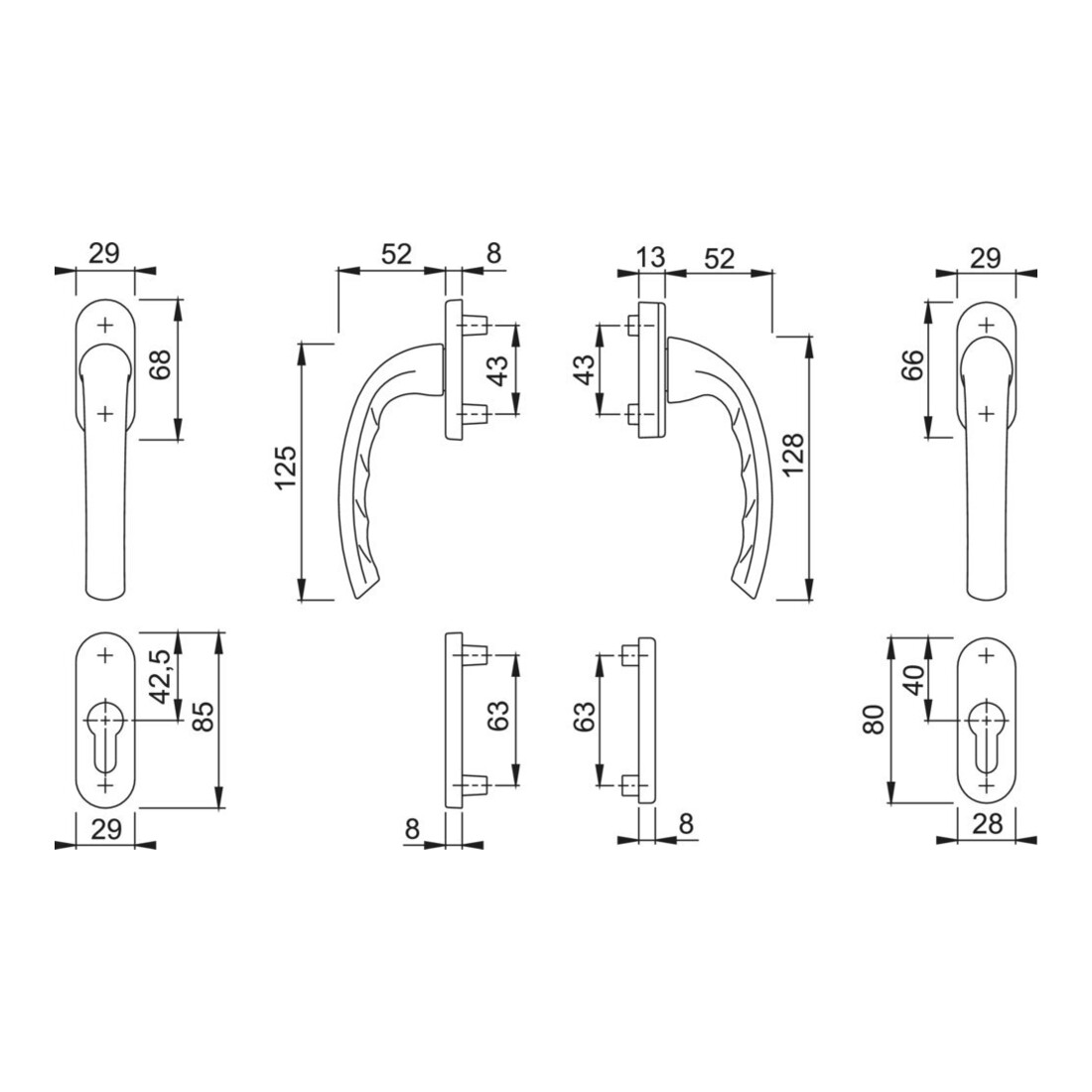 HOPPE FTT-Griffgarnitur PZ Tôkyô 0710RH/66N/U26/0710 TS 68-73, N 12, ALU F9016