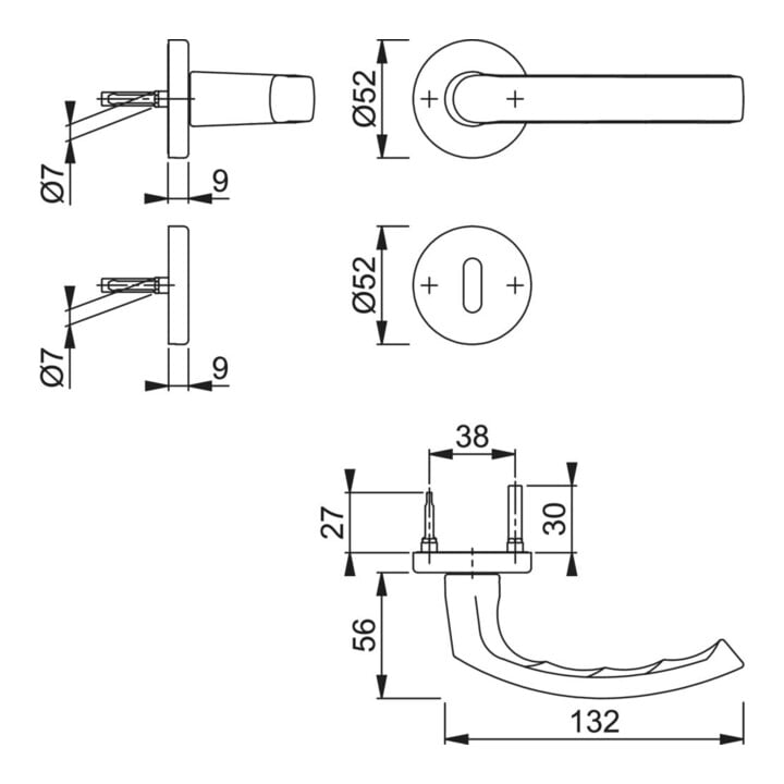 HOPPE Garniture à rosace 199/42KB/42KBS, F1,OB,37-47