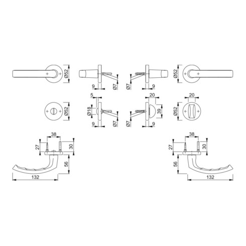 HOPPE Garniture à rosace 199/42KB/42KBS, F9714M, WC, 37-47
