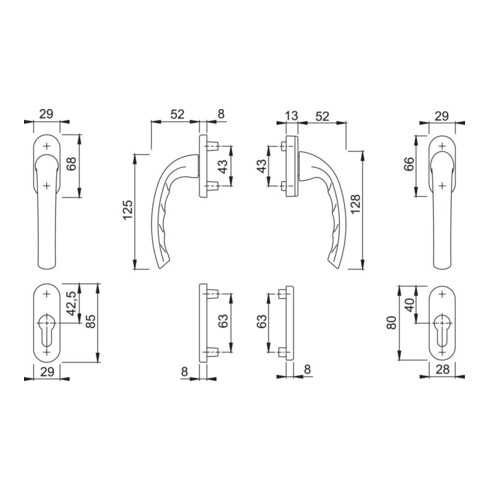 HOPPE Garniture de poignée FTT PZ Tôkyô 0710RH/66N/U26/0710 TS 68-73, N 12, ALU F9016