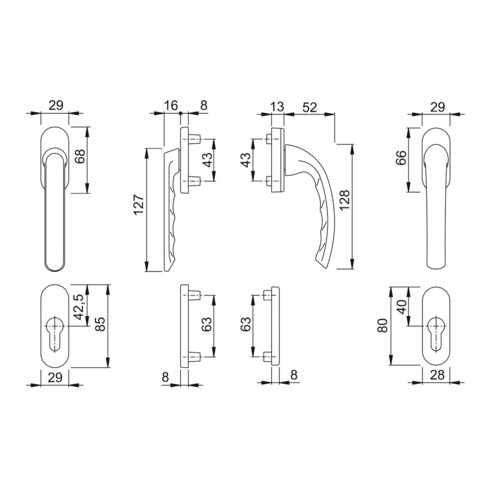 HOPPE Garniture de poignée FTT PZ, Tôkyô 099KH/66N TS 63-68, N 12 ALU couleur naturelle