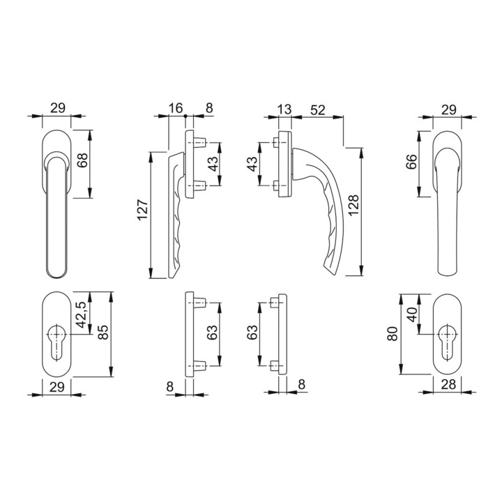 HOPPE Garniture de poignée FTT PZ, Tôkyô 099KH/66N TS 63-68, N 12 ALU couleur naturelle