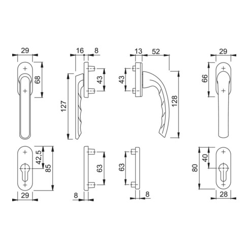 HOPPE Garniture de poignée FTT PZ, Tôkyô 099KH/66N TS 63-68, N 12 ALU couleur naturelle