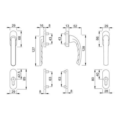 HOPPE Garniture de poignée FTT PZ, Tôkyô 099KH/66N TS 63-68, N 12 ALU couleur naturelle