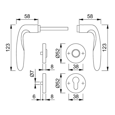 HOPPE Garniture de poignée OT avec rosace, ronde, Verona E1800Z/42KV/42KVS, VK8 PZ, acier inoxydable mat