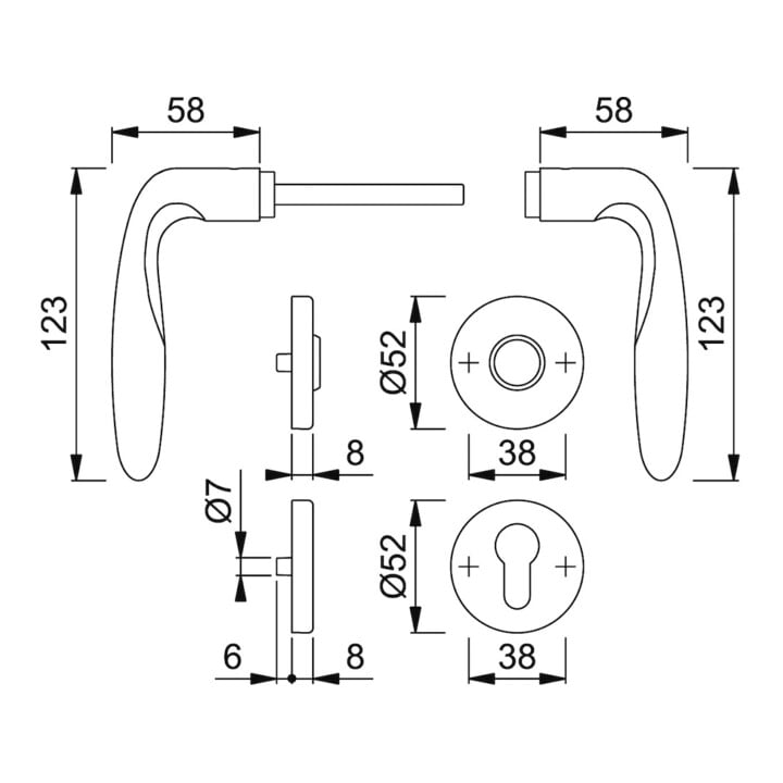 HOPPE Garniture de poignée OT avec rosace, ronde, Verona E1800Z/42KV/42KVS, VK8 PZ, acier inoxydable mat
