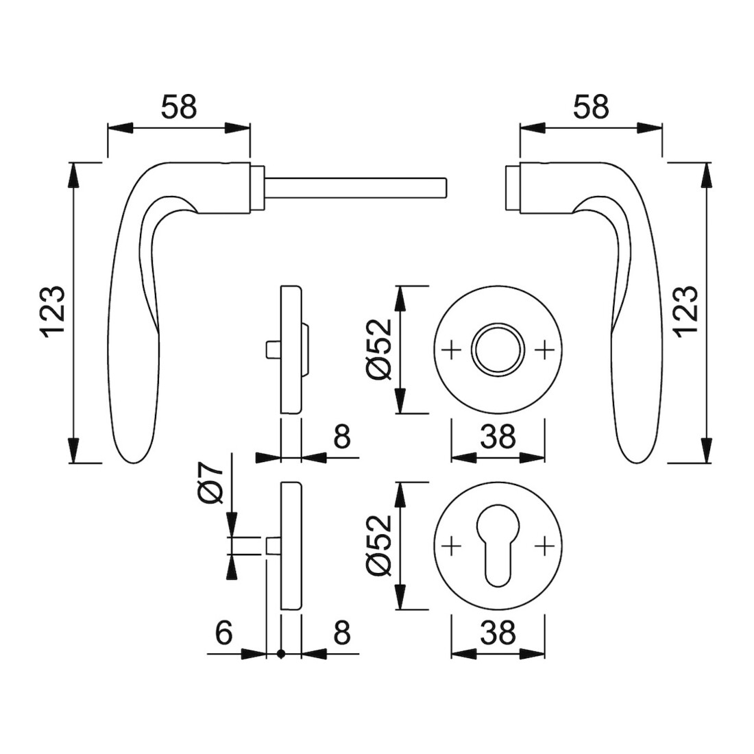 HOPPE Garniture de poignée OT avec rosace, ronde, Verona E1800Z/42KV/42KVS, VK8 PZ, acier inoxydable mat