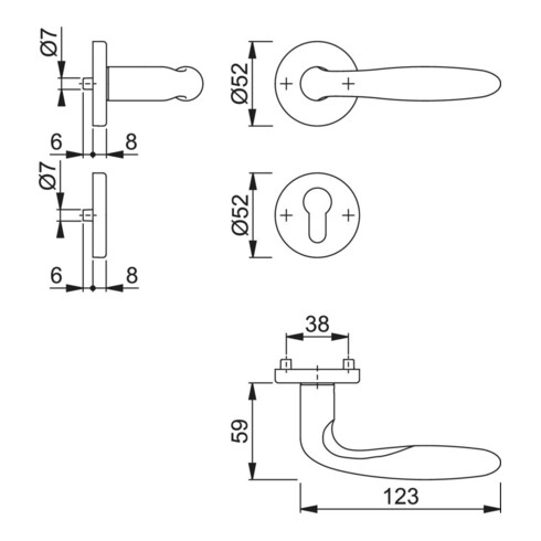 HOPPE Garniture de poignée OT avec rosace, ronde, Verona E1800Z/42KV/42KVS, VK8 PZ, acier inoxydable mat