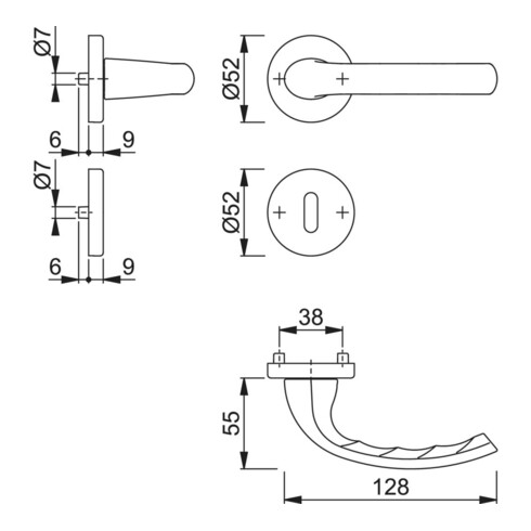 HOPPE Garniture de poignée OT avec rosaces, ronde, Tôkyô 1710/42KV/42KVS, VK8, BB couleur acier