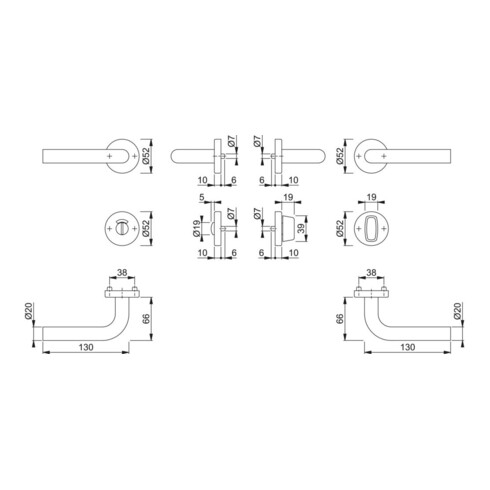 HOPPE Garniture de poignée OT avec rosaces, ronds, Bonn E150/42H/42HKVS, VK8, WC/S acier inox mat