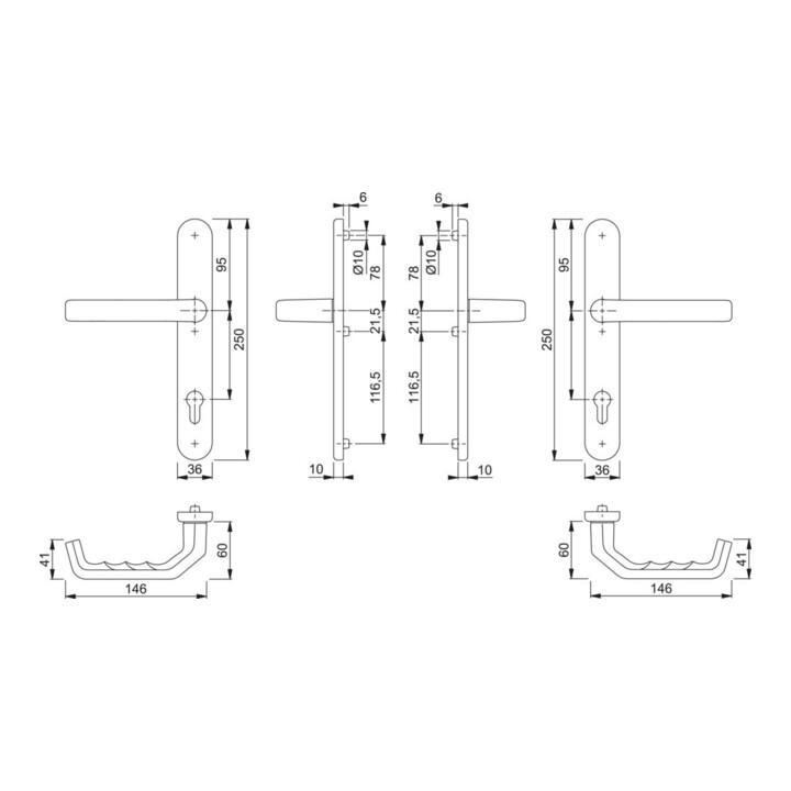 HOPPE Garniture de poignée PT plaque étroite, ov, Liverpool 1313G/3357N, PZ, 8/92 F9016, TS 67-72