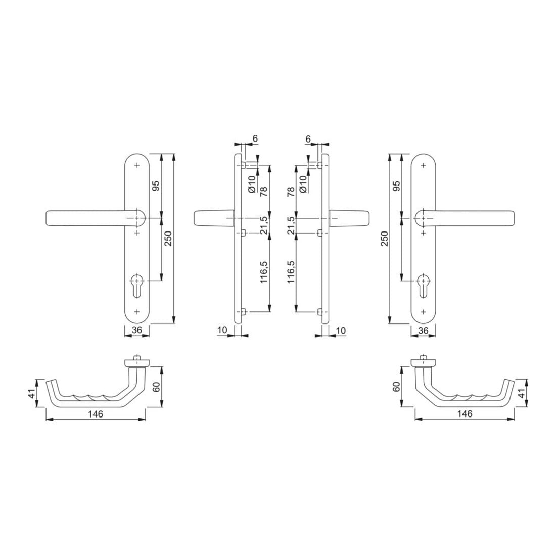 HOPPE Garniture de poignée PT plaque étroite, ov, Liverpool 1313G/3357N, PZ, 8/92 F9016, TS 67-72